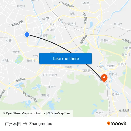 广州本田 to Zhangmutou map