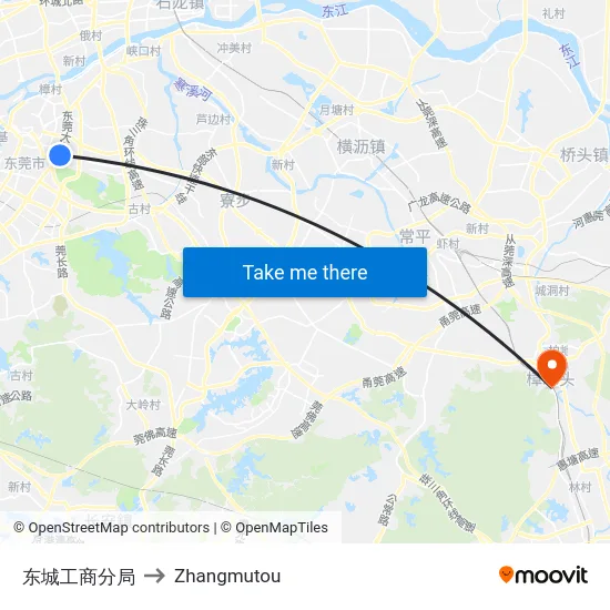东城工商分局 to Zhangmutou map
