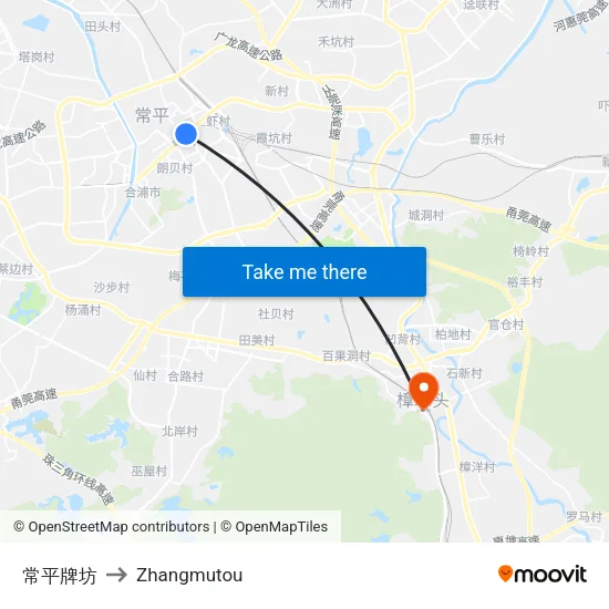 常平牌坊 to Zhangmutou map