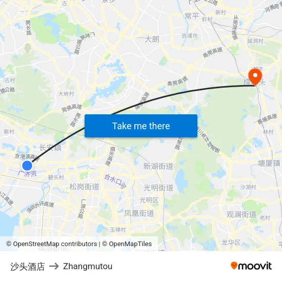 沙头酒店 to Zhangmutou map