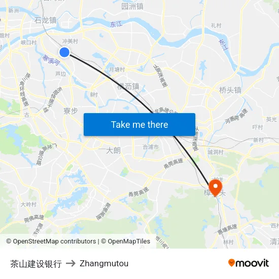 茶山建设银行 to Zhangmutou map