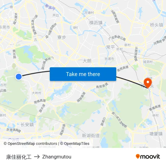 康佳丽化工 to Zhangmutou map