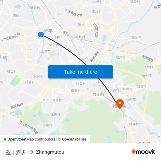 盈丰酒店 to Zhangmutou map