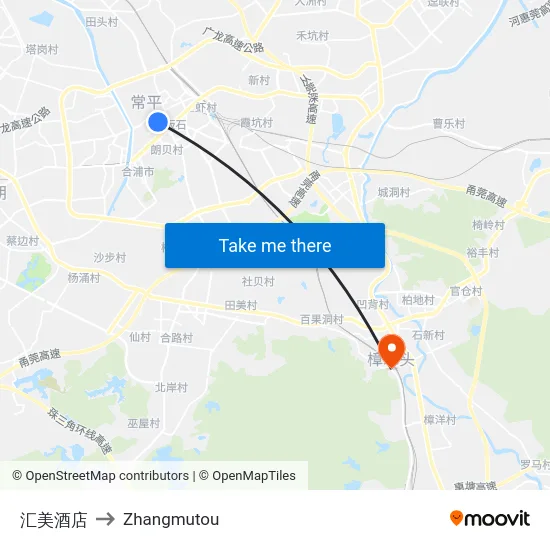 汇美酒店 to Zhangmutou map