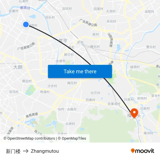 新门楼 to Zhangmutou map
