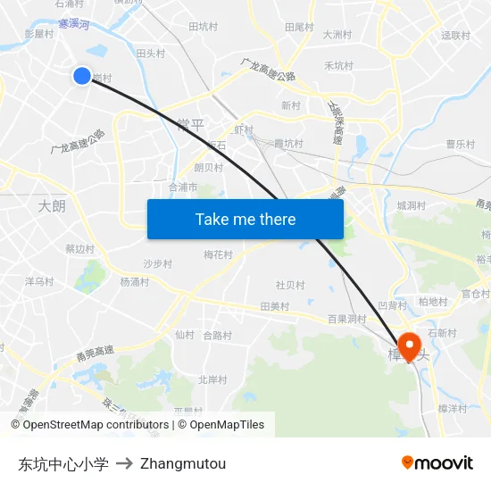 Dongkeng Central Primary School to Zhangmutou map