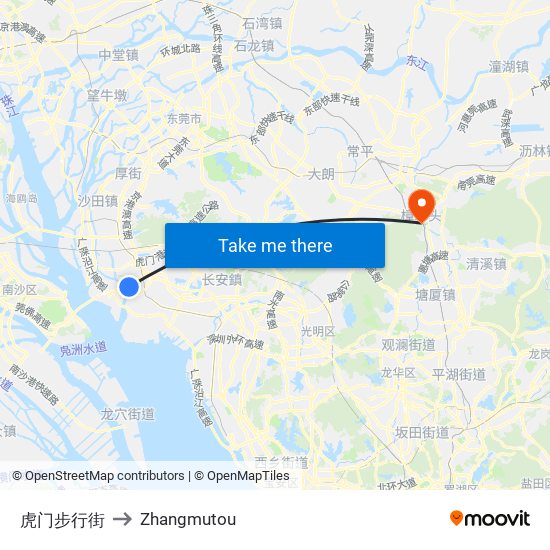 虎门步行街 to Zhangmutou map