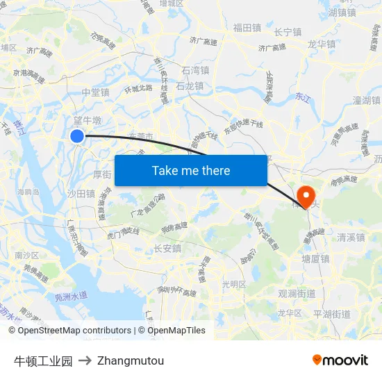 牛顿工业园 to Zhangmutou map