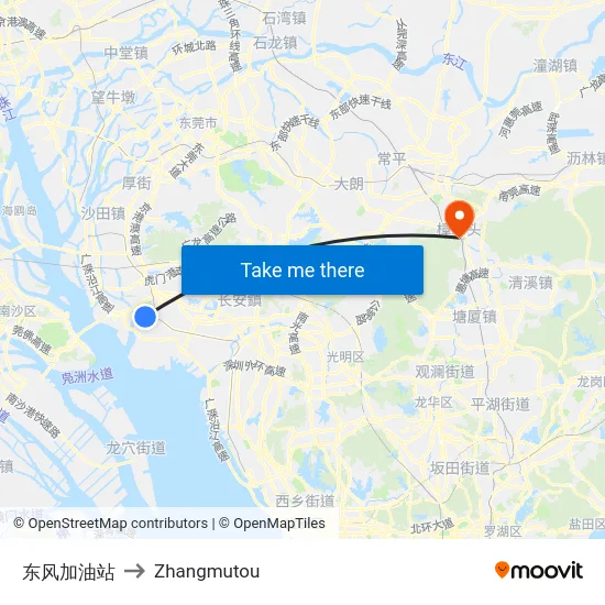 东风加油站 to Zhangmutou map