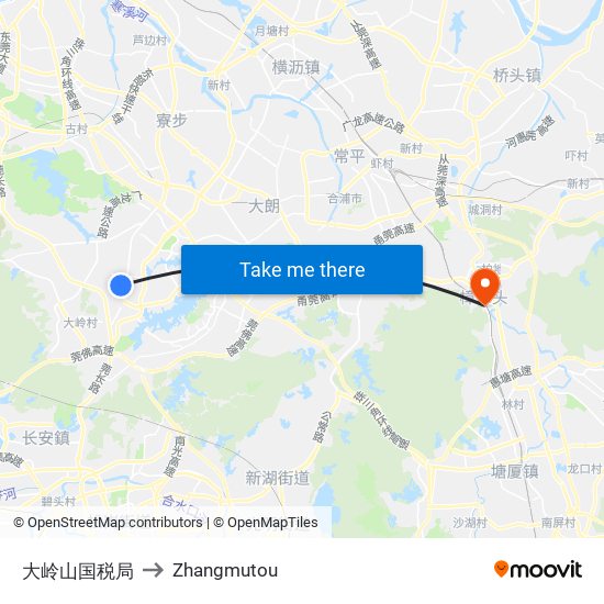 大岭山国税局 to Zhangmutou map