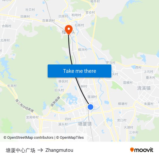 塘厦中心广场 to Zhangmutou map