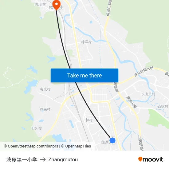 塘厦第一小学 to Zhangmutou map