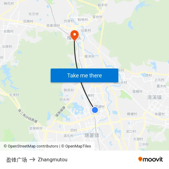 盈锋广场 to Zhangmutou map