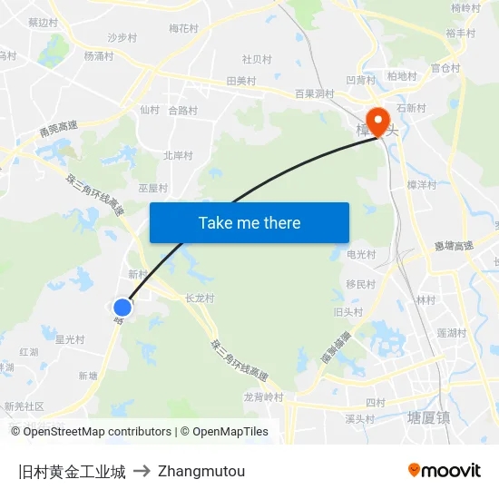 旧村黄金工业城 to Zhangmutou map