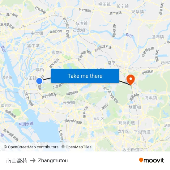 南山豪苑 to Zhangmutou map