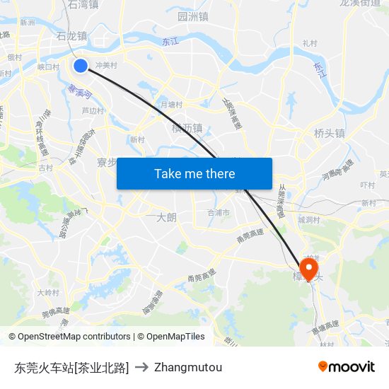 东莞火车站[茶业北路] to Zhangmutou map