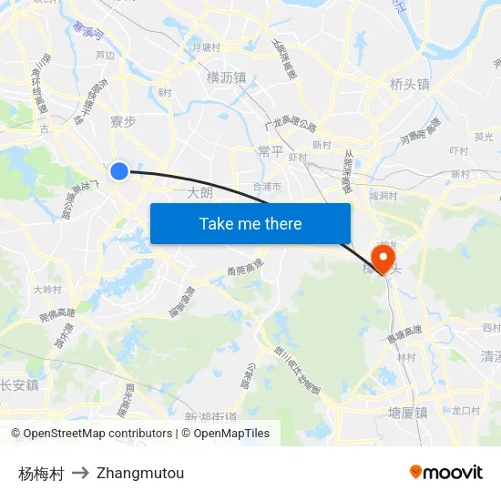 Yangmei Village to Zhangmutou map