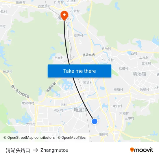 清湖头路口 to Zhangmutou map