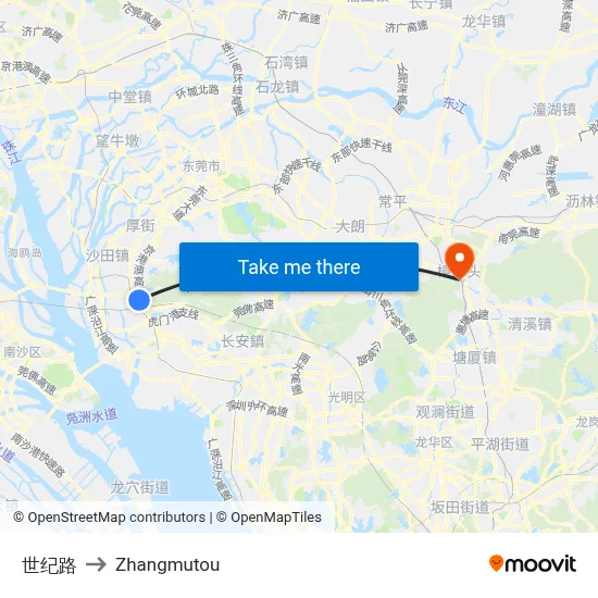 世纪路 to Zhangmutou map