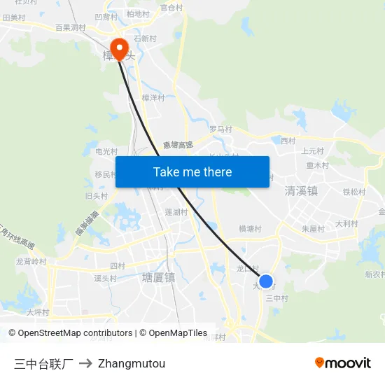 Sanzhong Tailian Factory to Zhangmutou map