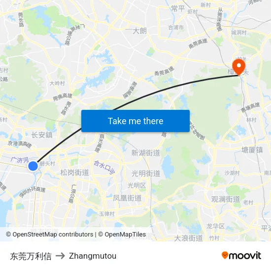 Dongguan Wanlixin to Zhangmutou map