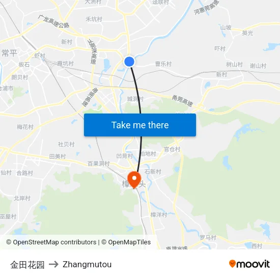 金田花园 to Zhangmutou map