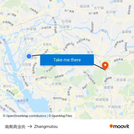 南阁商业街 to Zhangmutou map