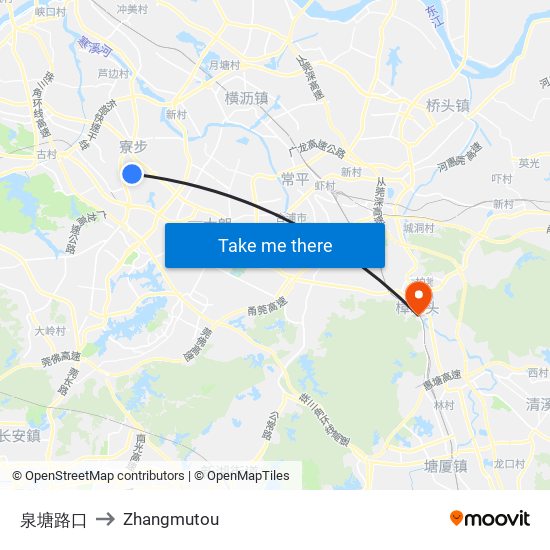 泉塘路口 to Zhangmutou map