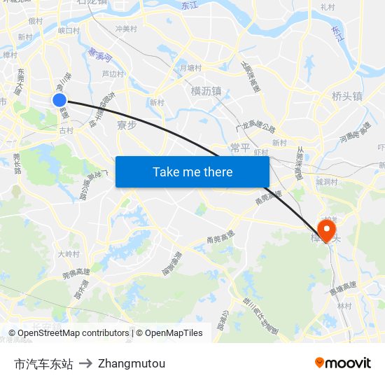 市汽车东站 to Zhangmutou map