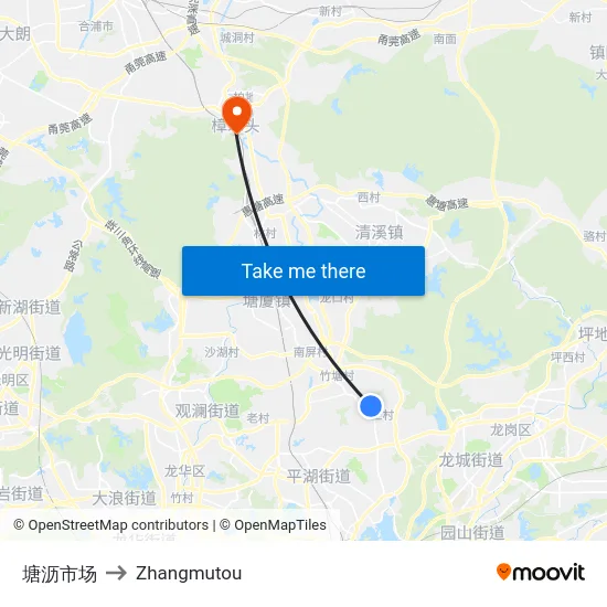 塘沥市场 to Zhangmutou map