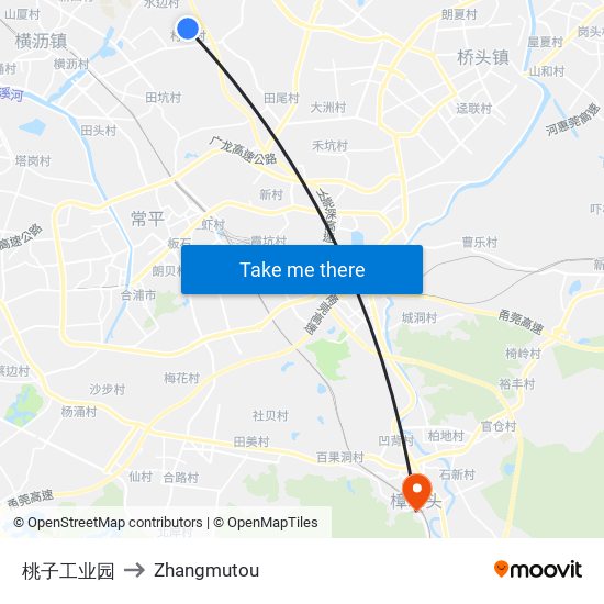 桃子工业园 to Zhangmutou map