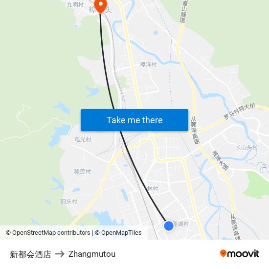 新都会酒店 to Zhangmutou map