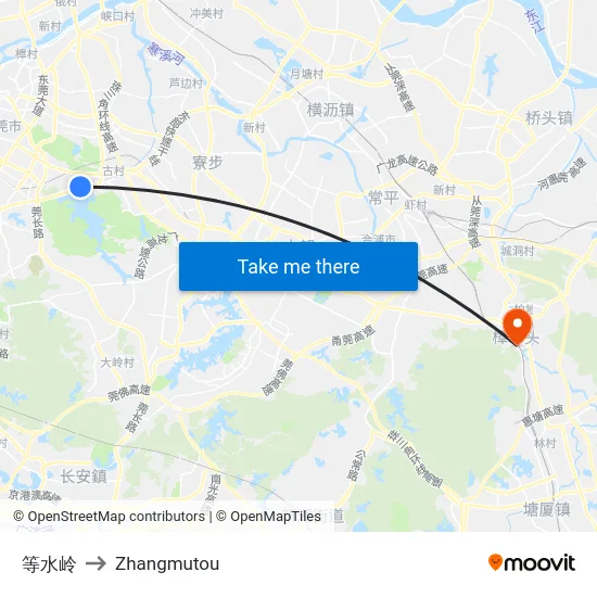 等水岭 to Zhangmutou map