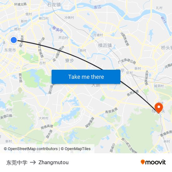 东莞中学 to Zhangmutou map
