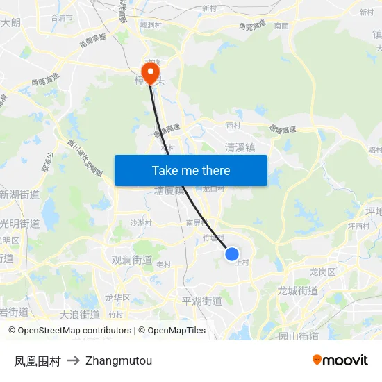凤凰围村 to Zhangmutou map