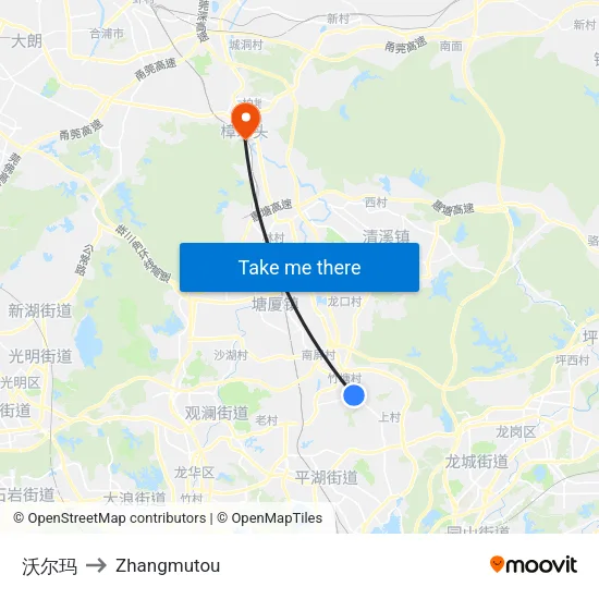 Walmart to Zhangmutou map