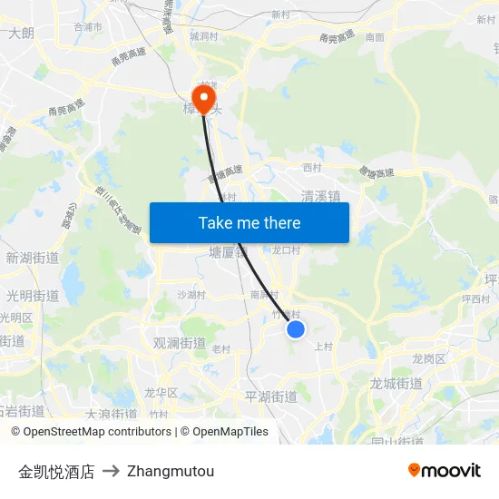 金凯悦酒店 to Zhangmutou map