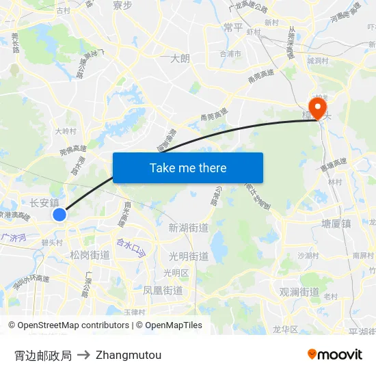 霄边邮政局 to Zhangmutou map