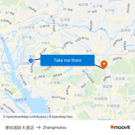厚街国际大酒店 to Zhangmutou map