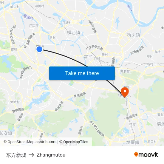 东方新城 to Zhangmutou map