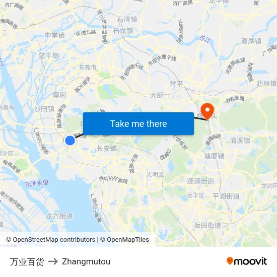 万业百货 to Zhangmutou map