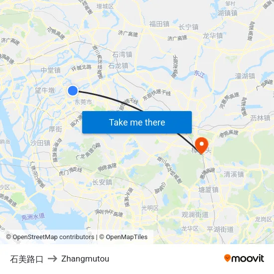 石美路口 to Zhangmutou map