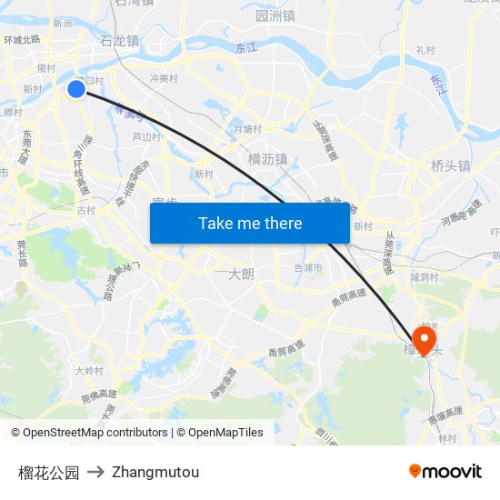 榴花公园 to Zhangmutou map