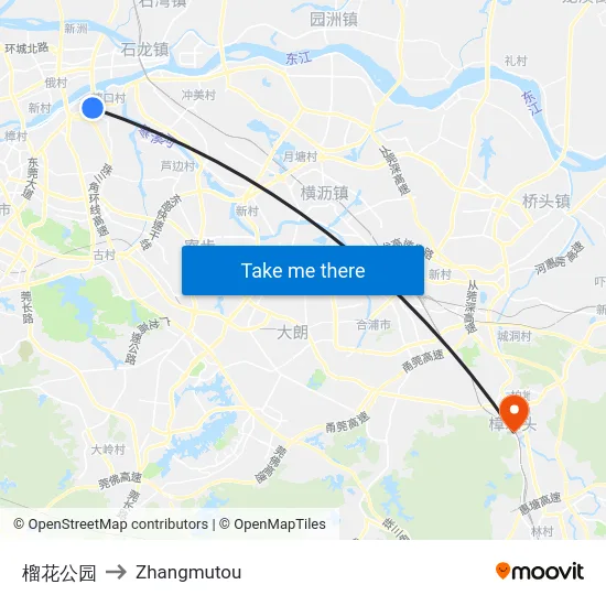 榴花公园 to Zhangmutou map