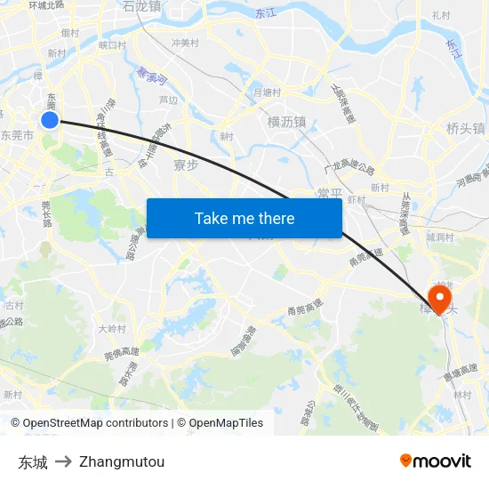 东城 to Zhangmutou map