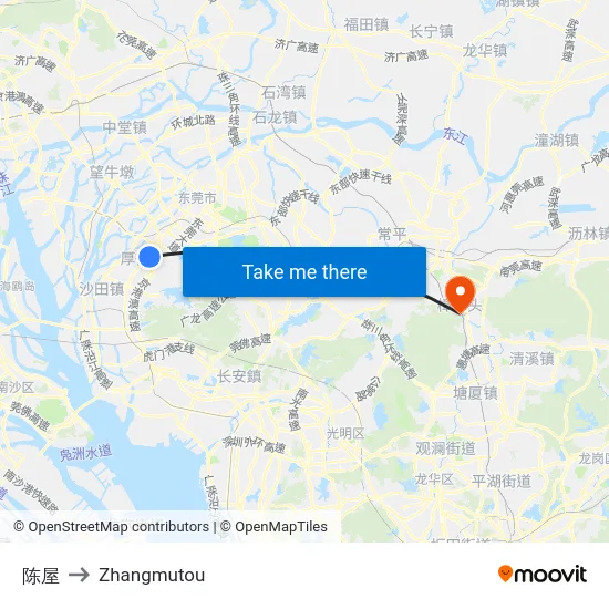 陈屋 to Zhangmutou map