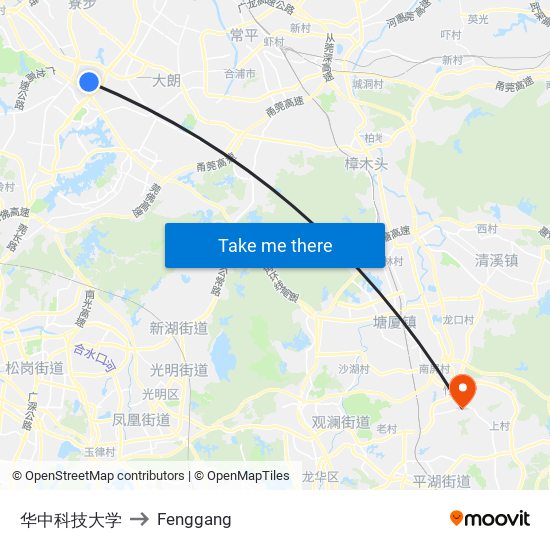 华中科技大学 to Fenggang map