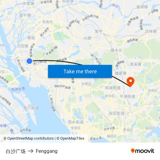 白沙广场 to Fenggang map