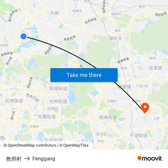 教师村 to Fenggang map