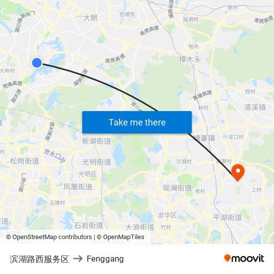 滨湖路西服务区 to Fenggang map